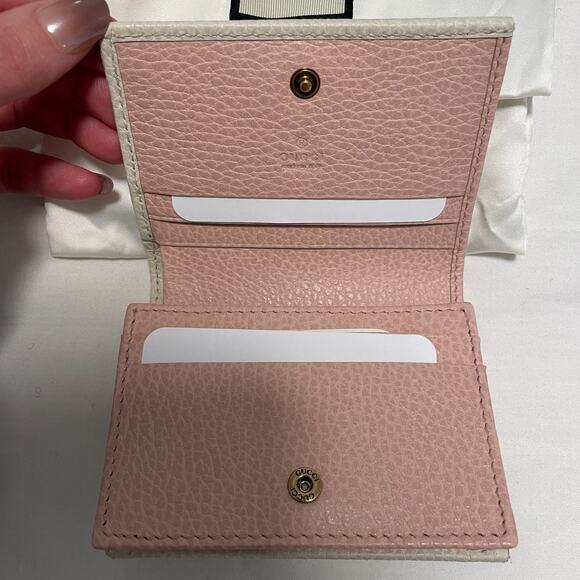Gucci GG Marmont Bow Bifold Wallet off-white textured leather Gold Accents New - Picture 9 of 11
